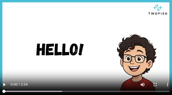 Thumbnail for a TwoFish highlights video featuring children speaking about their experience.